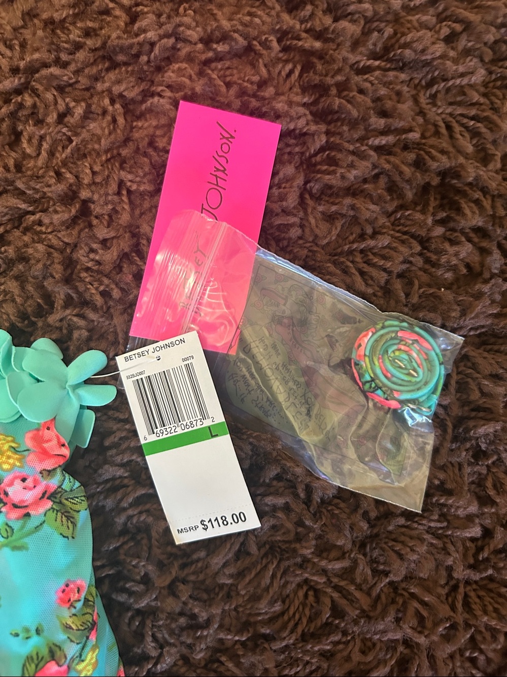 NWT Betsey Johnson Aqua Floral Ruffled One-Piece Swimsuit W/Optional Straps - Picture 2 of 4